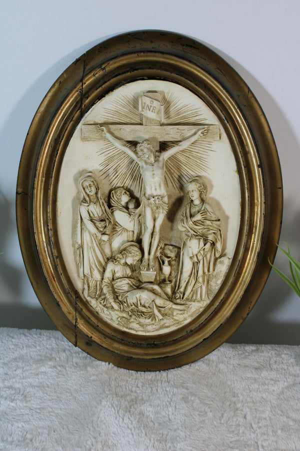 Antique napoleon III Meerschaum crucifix Bible plaque Religious signed bloch