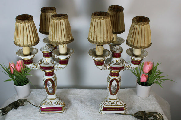 PAIR french Limoges porcelain lamps landscape decor marked