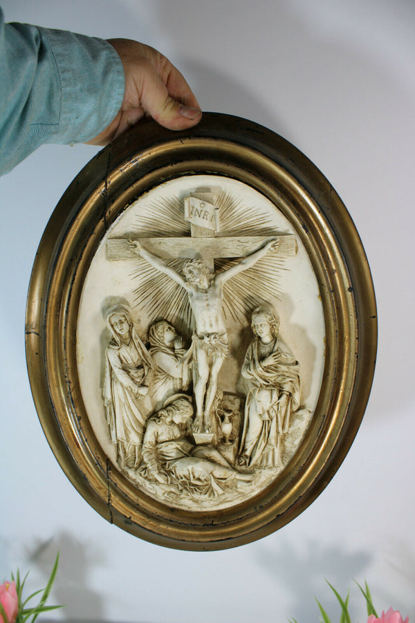 Antique napoleon III Meerschaum crucifix Bible plaque Religious signed bloch