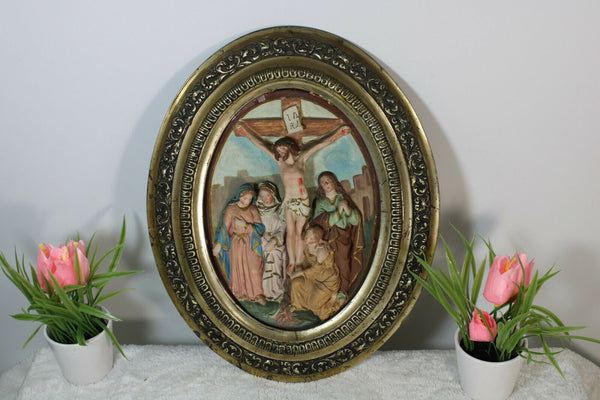 Antique ceramic crucifix Bible scene plaque Religious