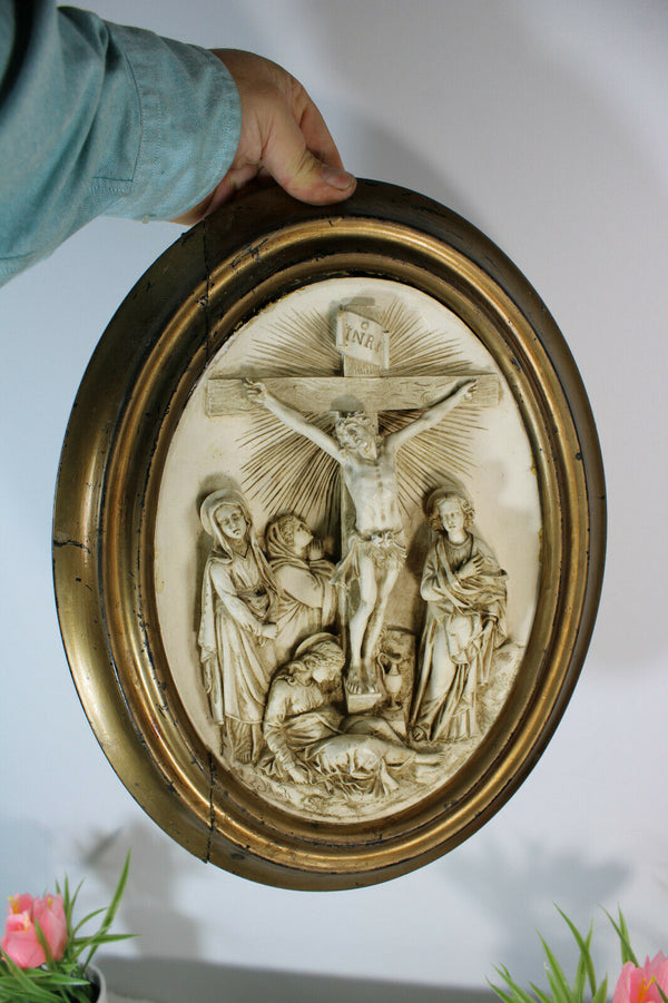 Antique napoleon III Meerschaum crucifix Bible plaque Religious signed bloch