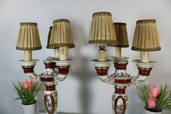 PAIR french Limoges porcelain lamps landscape decor marked