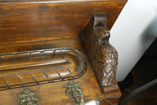 Vintage oak wood carved EAgle parrot  bird wall coat rack