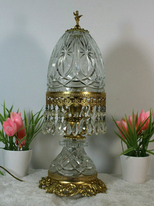 Vintage French Crystal glass Brass cherub putti lamp