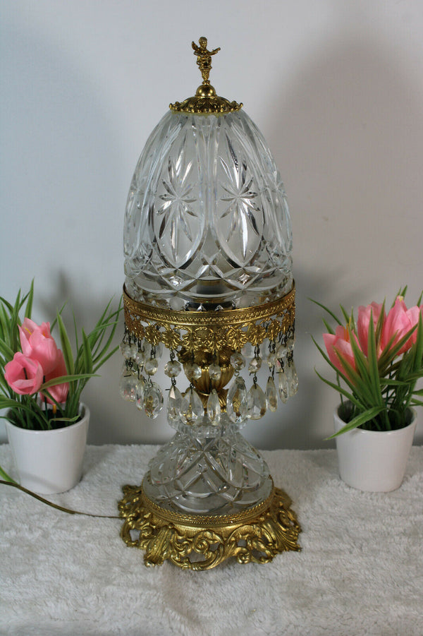 Vintage French Crystal glass Brass cherub putti lamp