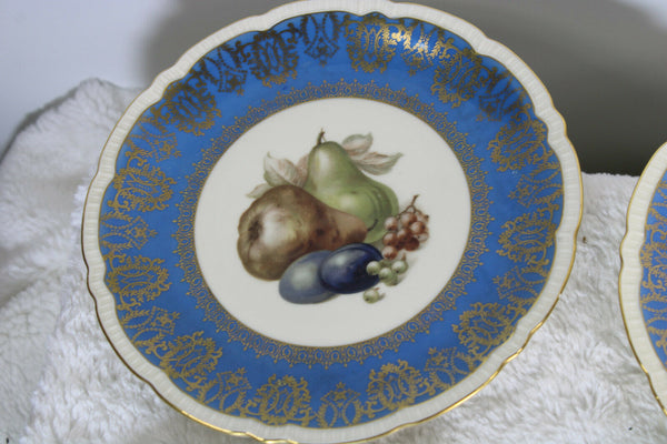 Set 6 czech royal epiag marked paint fruit decor porcelain dessert plates