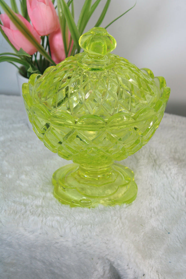 1930 Art deco uranium glass bonbonniere bowl lidded