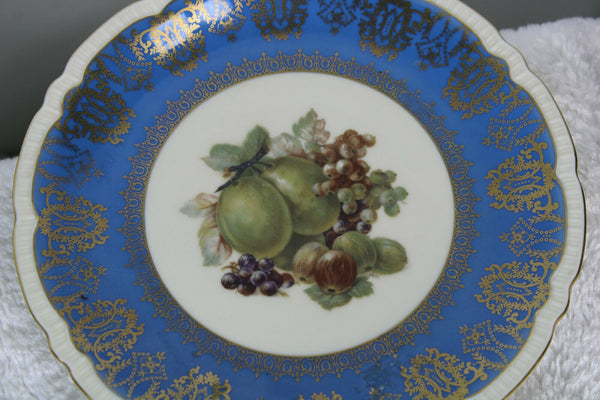 Set 6 czech royal epiag marked paint fruit decor porcelain dessert plates