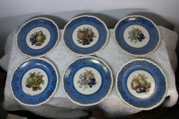 Set 6 czech royal epiag marked paint fruit decor porcelain dessert plates 20cm