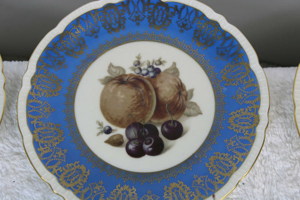 Set 6 czech royal epiag marked paint fruit decor porcelain dessert plates 20cm