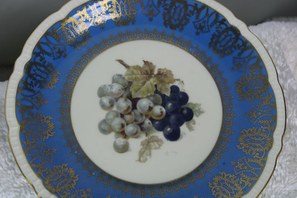 Set 6 czech royal epiag marked paint fruit decor porcelain dessert plates 20cm