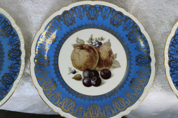 Set 6 czech royal epiag marked paint fruit decor porcelain dessert plates