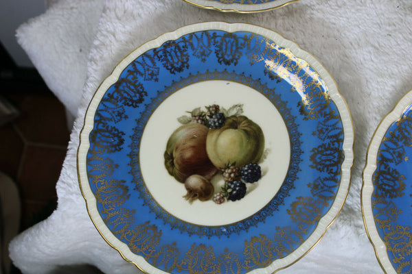 Set 6 czech royal epiag marked paint fruit decor porcelain dessert plates