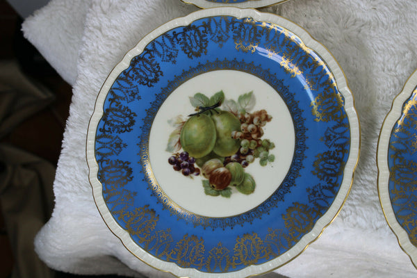 Set 6 czech royal epiag marked paint fruit decor porcelain dessert plates 20cm