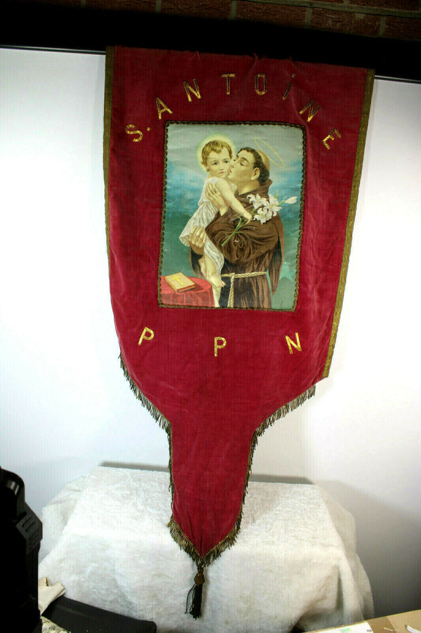 Antique French religious procession BAnner flag saint anthony