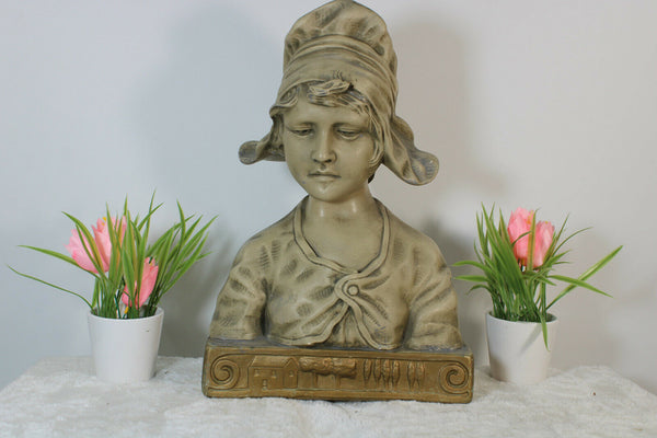 Antique Holland chalkware bust statue milk girl maid  Farm sculpture