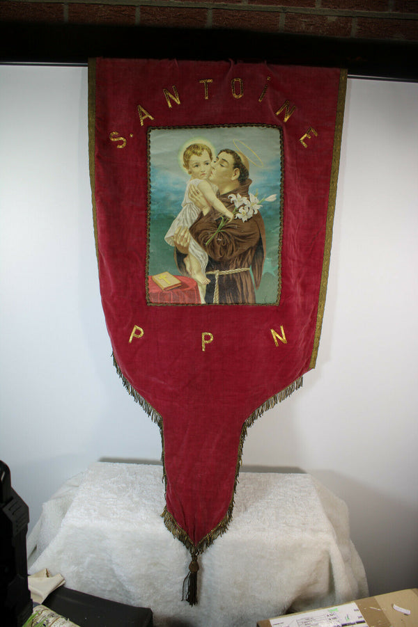 Antique French religious procession BAnner flag saint anthony