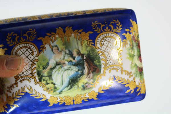 French limoges porcelain trinket jewelry box music playing romantic scene