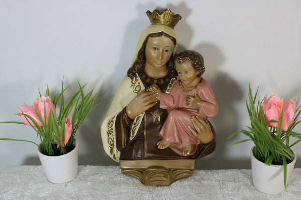 French Chalkware wall hanging bust statue madonna child 1970