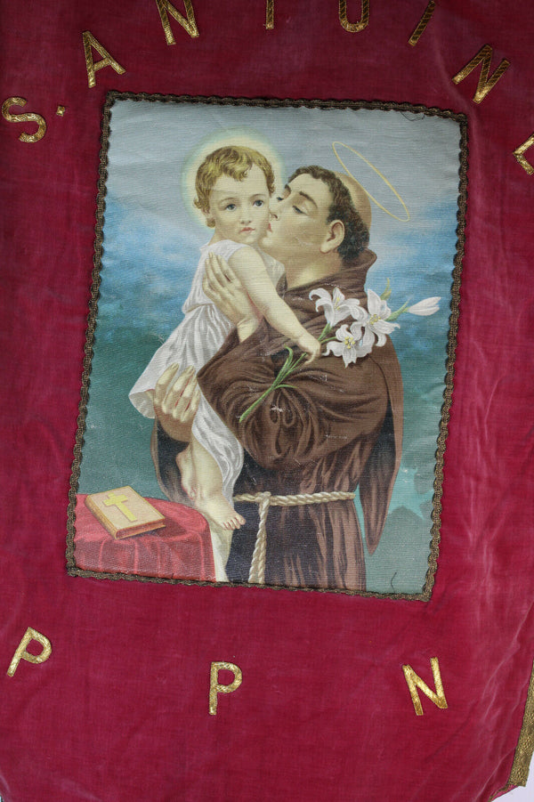 Antique French religious procession BAnner flag saint anthony
