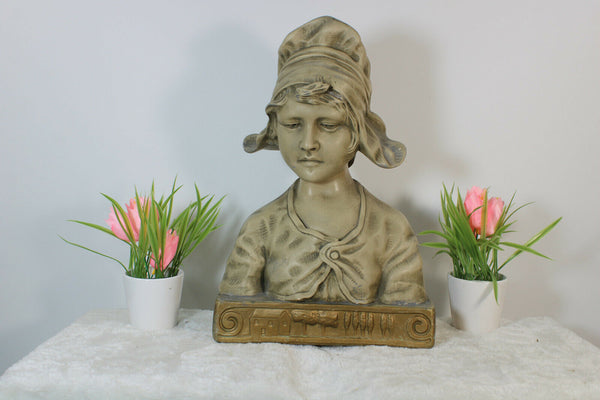 Antique Holland chalkware bust statue milk girl maid  Farm sculpture