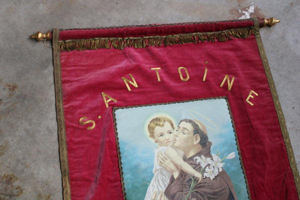 Antique French religious procession BAnner flag saint anthony