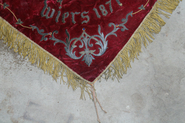 Antique 1871 French religious procession BAnner flag saint joseph