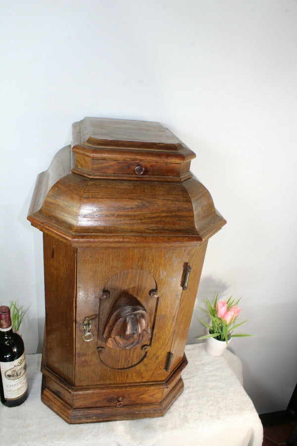 Antique French oak wood carved church altar tabernacle madonna mary Drawers