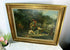 Antique oil canvas painting French naughty boys stealing apples dog