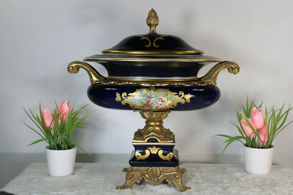 French XL Bronze Limoges porcelain Centerpiece bowl victorian scene