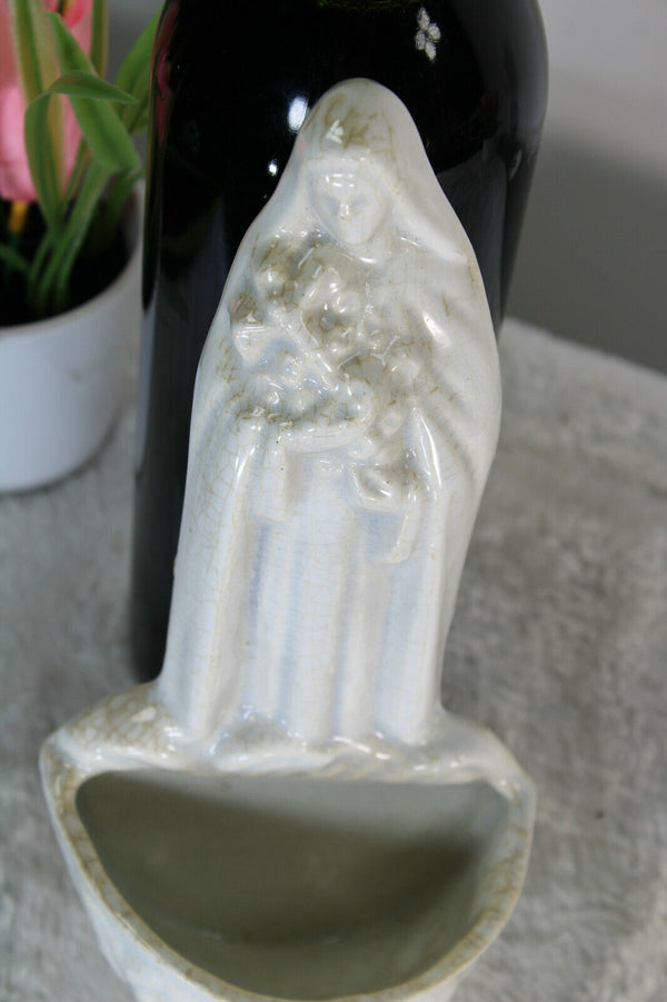 Antique SAint Rita Faience Signed holy water font religious