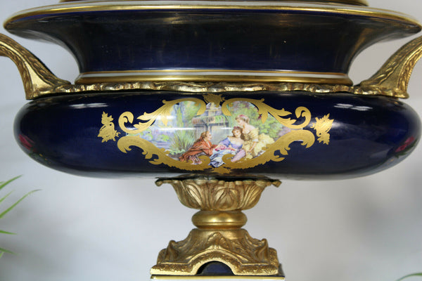 French XL Bronze Limoges porcelain Centerpiece bowl victorian scene