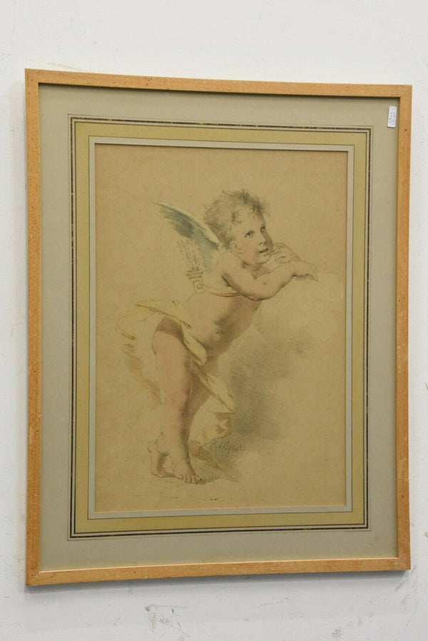 5 Top antique hand coloured Engravings E Meyer 1892 framed angel cherubs
