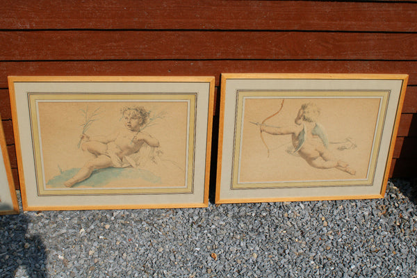 5 Top antique hand coloured Engravings E Meyer 1892 framed angel cherubs