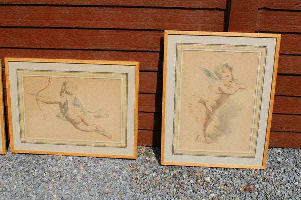 5 Top antique hand coloured Engravings E Meyer 1892 framed angel cherubs