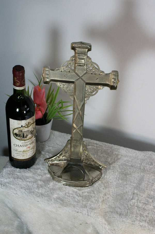 Antique Belgian spelter Crucifix Art deco cross religious