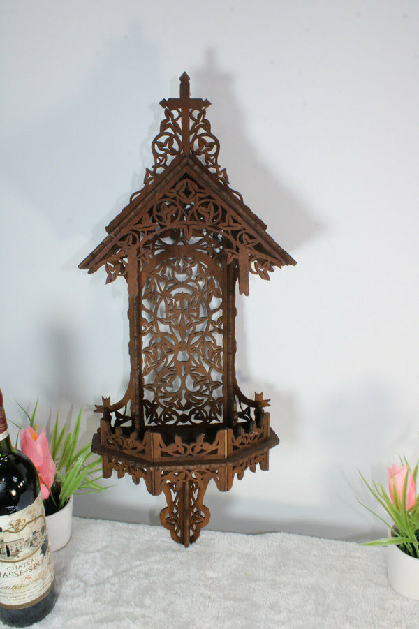 Antique french wood cut WAll religious Chapel christian for statue