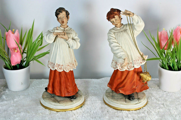 PAIR Capodimonte porcelain Choir altar boy insence burner figurine statue rare