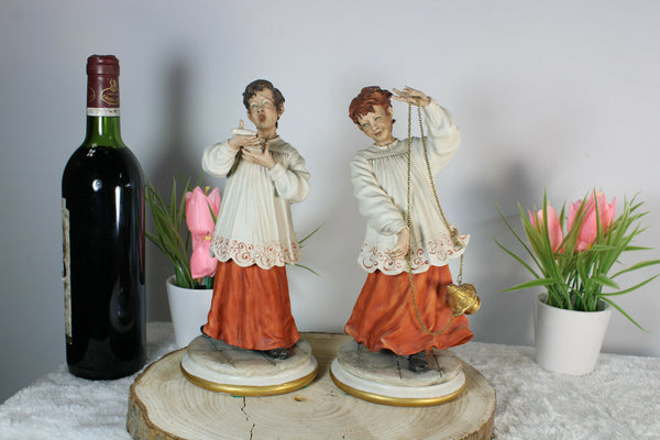 PAIR Capodimonte porcelain Choir altar boy insence burner figurine statue rare