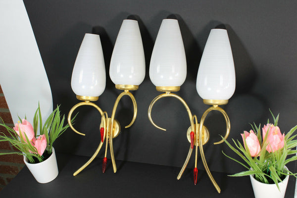 PAIR mid century retro maison lunel wall lights sconces opaline glass