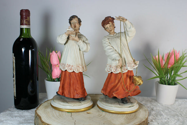 PAIR Capodimonte porcelain Choir altar boy insence burner figurine statue rare