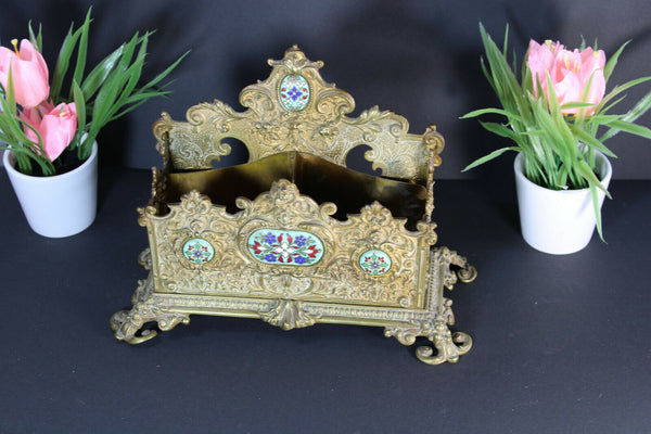 Vintage bronze Cloisonne Enamel letter desk holder putti satyr head