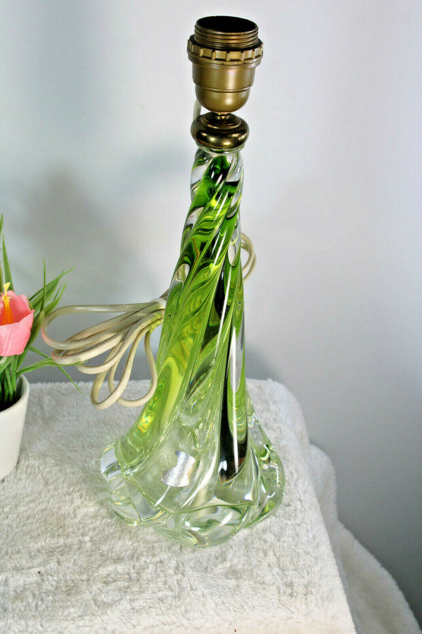 Vintage 1950 Belgian VAL SAINT LAMBERT crystal glass green lamp