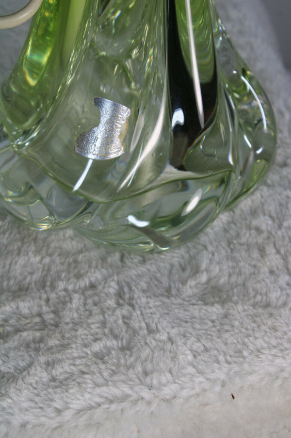 Vintage 1950 Belgian VAL SAINT LAMBERT crystal glass green lamp