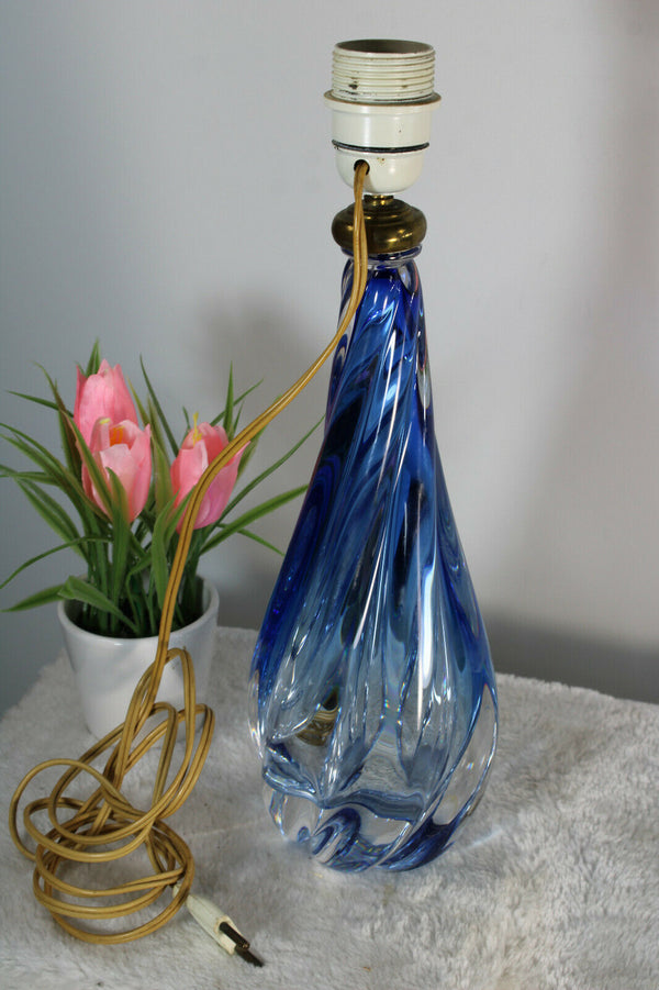 Vintage 1950 Belgian VAL SAINT LAMBERT crystal glass blue lamp