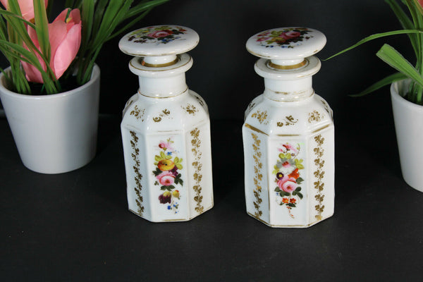 PAIR antique vieux paris porcelain flacons floral