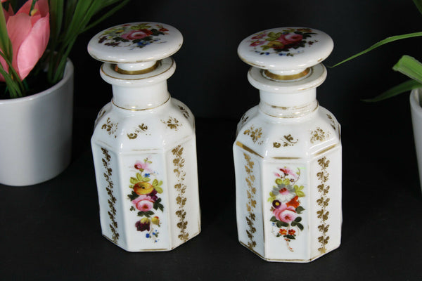 PAIR antique vieux paris porcelain flacons floral