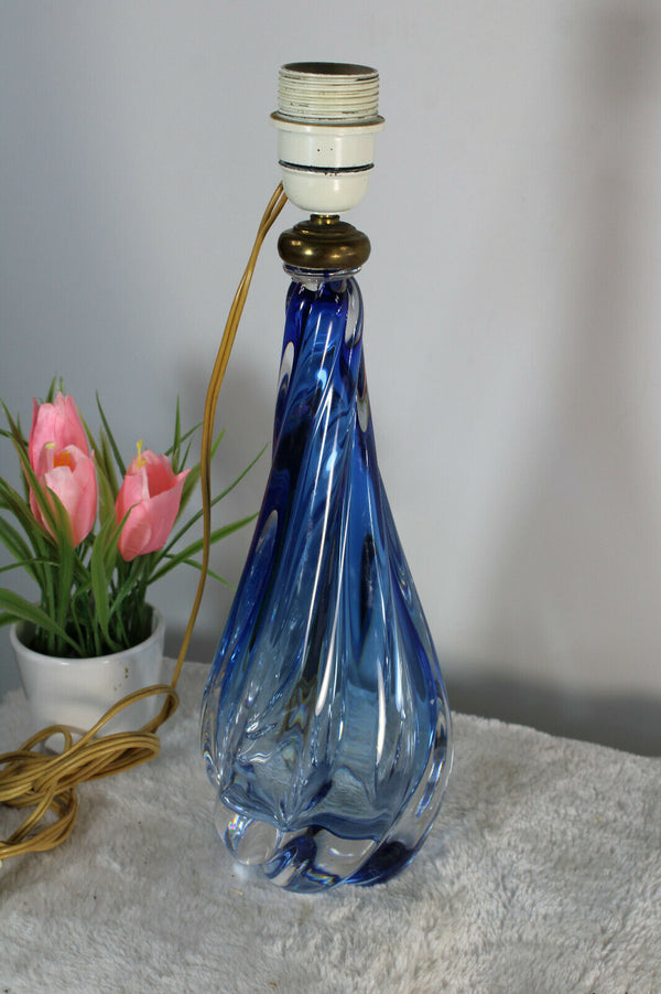 Vintage 1950 Belgian VAL SAINT LAMBERT crystal glass blue lamp