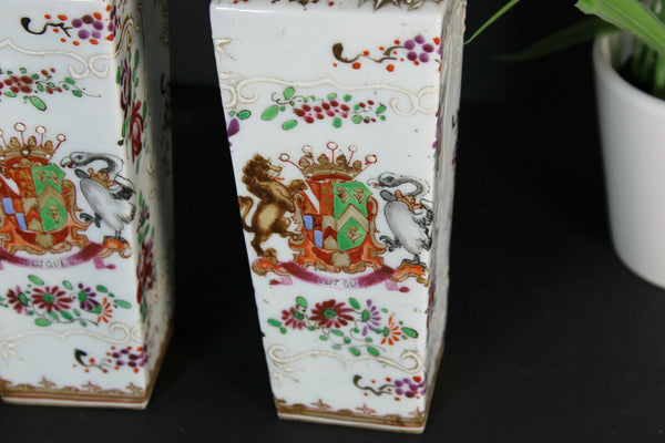 Antique pair edme samson porcelain marked Small vases escutcheon lion shield