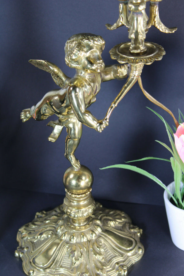 French Vintage 1960 Bronze putti cherub phoenix bird table lamp